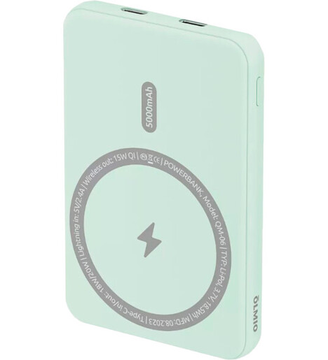 Внешний аккумулятор Olmio QM-06, 5000mAh, 20W PowerDelivery, 15W wireless, green