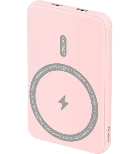 Внешний аккумулятор Olmio QM-06, 5000mAh, 20W PowerDelivery, 15W wireless, pink
