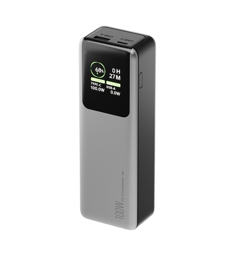 Внешний аккумулятор OLMIO T-20, 20000mAh, 100W, QC/PD, TFT LCD, титановый
